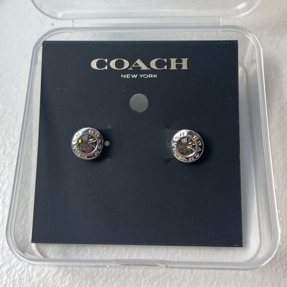 NWT Coach Open Circle Stone Stud Earrings - Silver - Picture 1 of 3